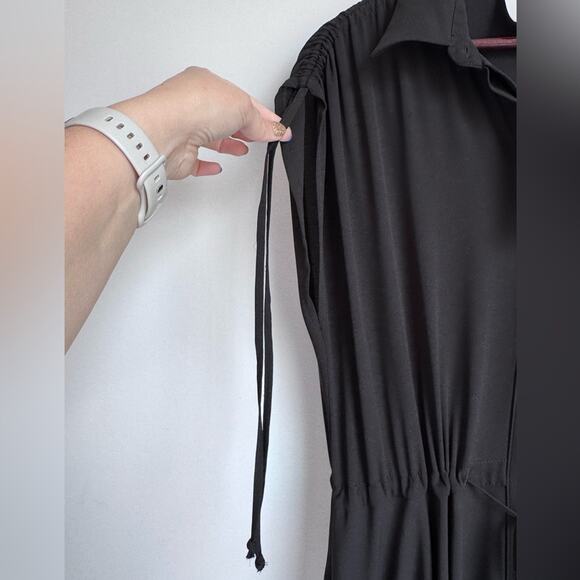 Compagnia Italiana Black Maxi Dress Button Down Stretch Tie Waist Luxury L/XL - Picture 3 of 10